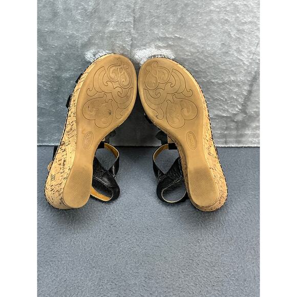 Bjorndal Liora Black Leather Strappy Flower Cork Wedge Comfort Sandal Women 9 - Picture 10 of 10